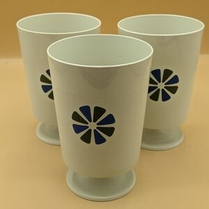 David Douglas Accalac Pedestal Cups Daisy Design 10oz Set Of 3 Vintage Pre-owned